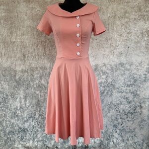 Wedtrend Retro-Inspired Pink Fit-and-Flare Midi Dress XS
